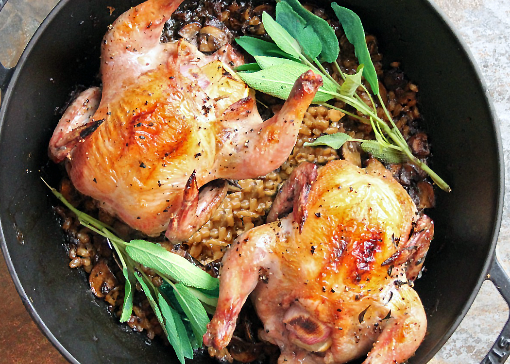 One-pot Cornish Game Hens With Mushroom-barley Pilaf